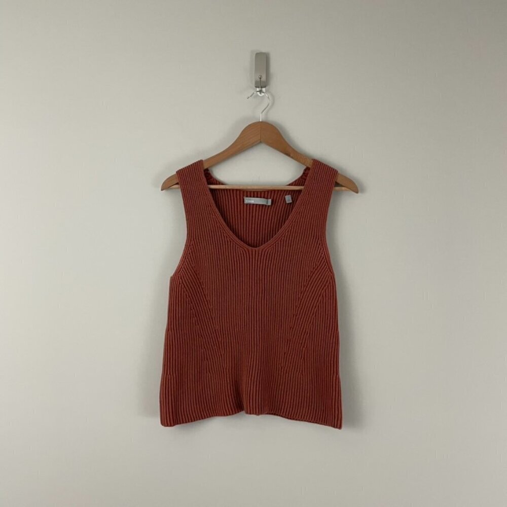 Vince Ribbed Knit Boxy Cotton Sweater Tank in Minimalist Brown Size Small